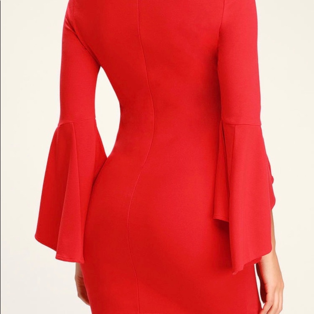 Gimme Some Flair Red Flounce Sleeve Bodycon Dress View 3